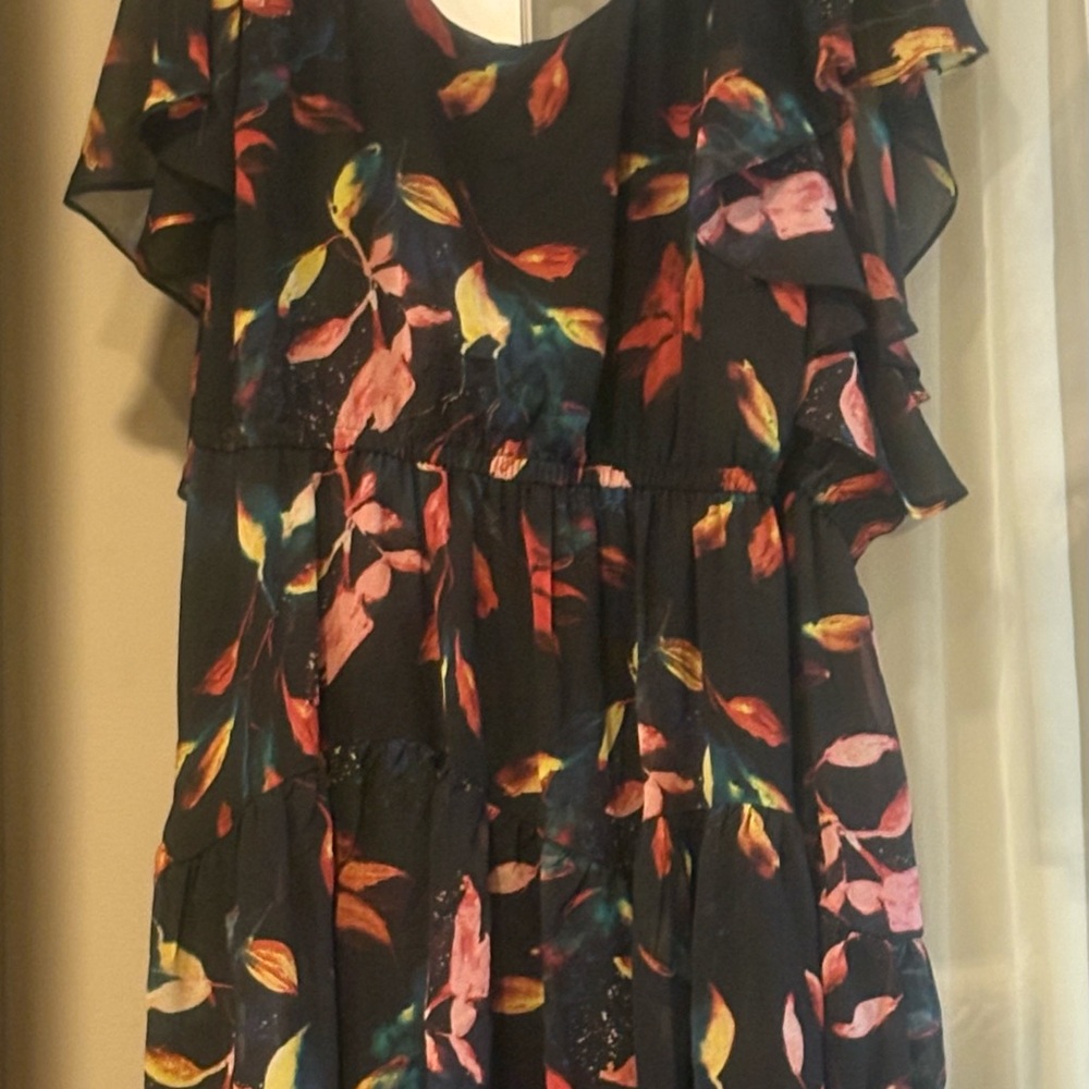 Floral Dress in Black with Multicolor Leaves